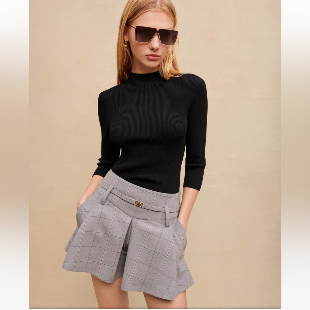 Maje check-print belted mini shorts - Size 40